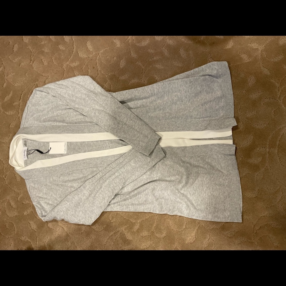 Calvin Klein grey cardigan w white trim